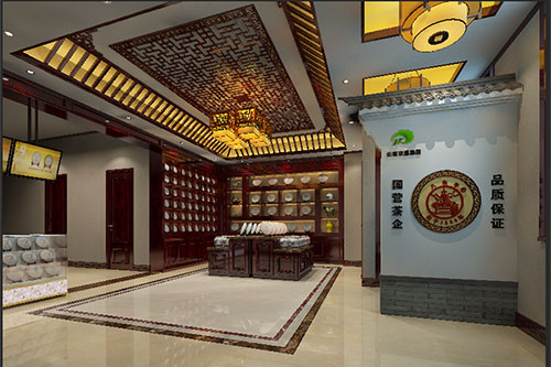 盐都古朴典雅的中式茶叶店大堂设计效果图